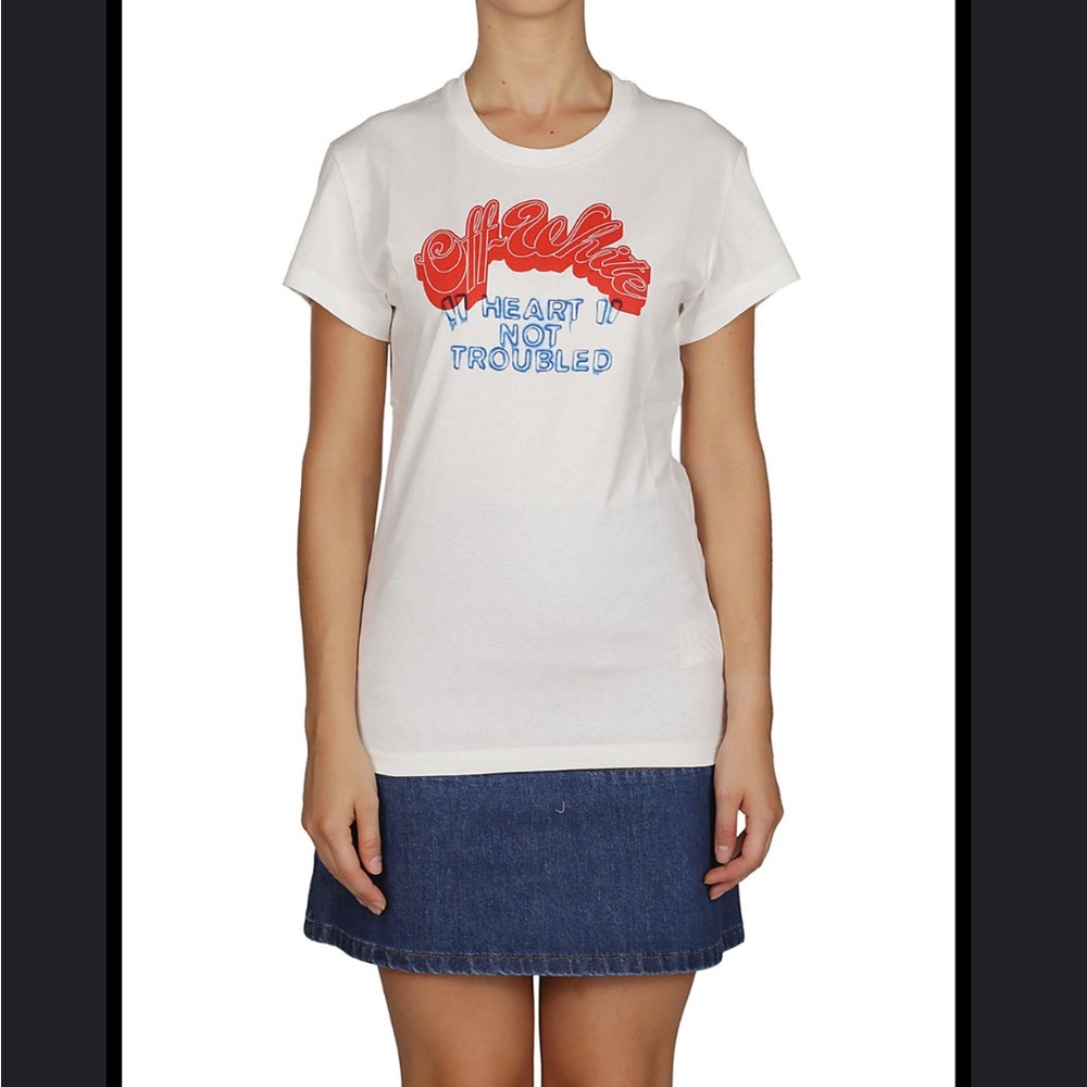 OFF-WHITE HEART NOT TROUBLED T-SHIRT WHITE size s